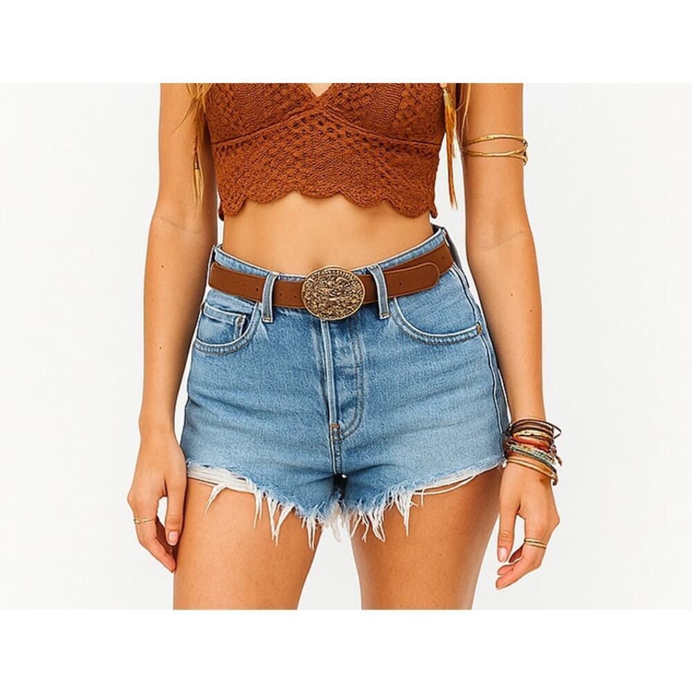 LEVIS 501 Button Fly Coastal Cowgirl Summer Grunge Festival Shorts Raw Hem 29"